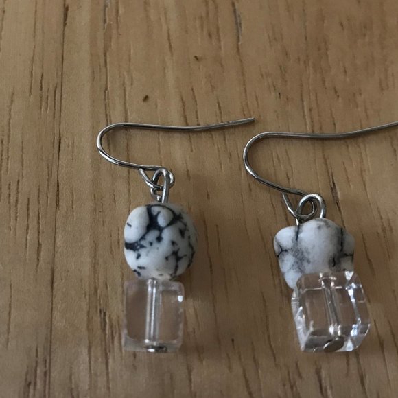 Handmade Faux Stone Earrings Retro One of a Kind - Picture 3 of 5